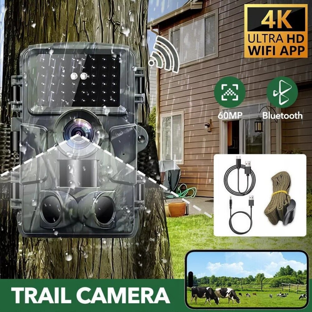 64GB 60MP Wildlife WIFI APP Trail Camera 4K Night Vision Outdoor Hunting Camera