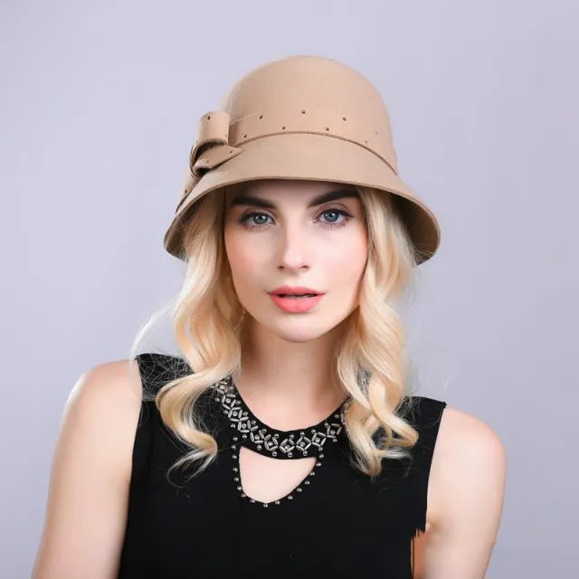 Women's Woolen Perforated Bow Top Hat Camel - Shop at LoveMi