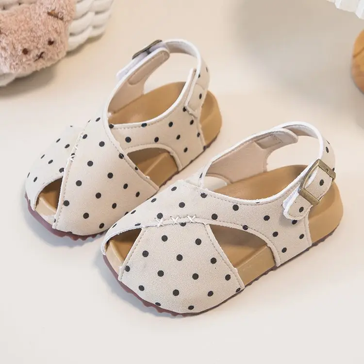 2026 Summer New Kids Polka Dot Birken Roman Sandals, Retro Fish Mouth Beach Shoes, Soft Sole Princess Shoes For Girls, Skirt Matching Flats