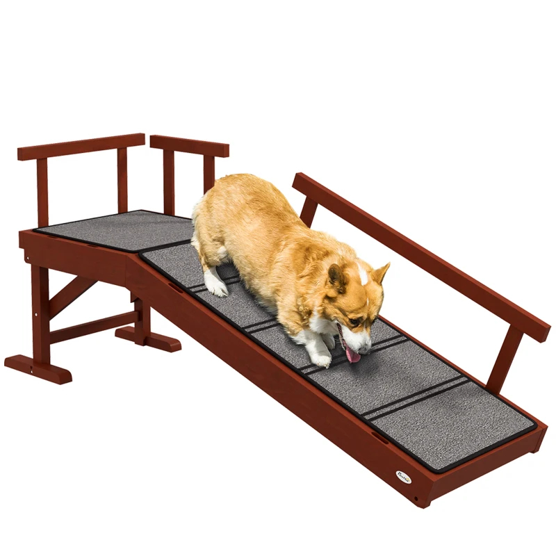 PawHut Wooden Dog Ramp With Removable Guardrails, Non-Slip Surface,