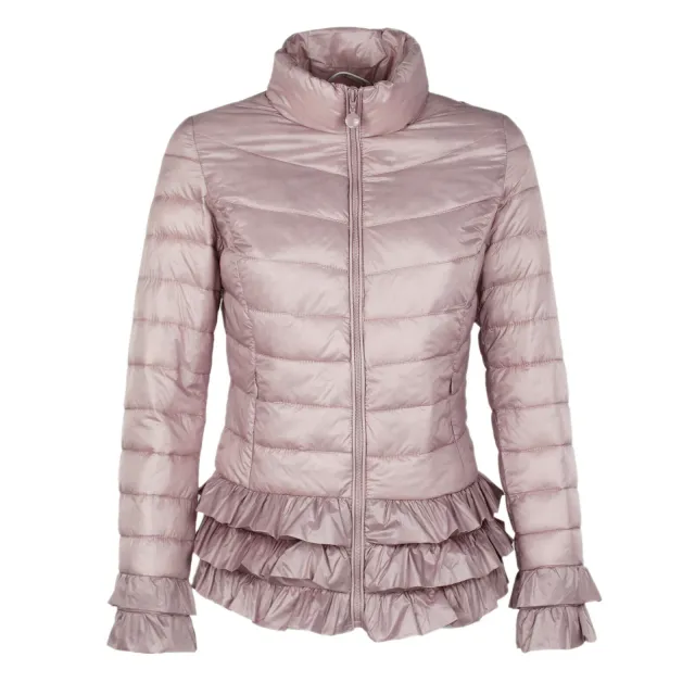 Ladies Mid length Lace Cotton padded Jacket Pink - Shop at LoveMi