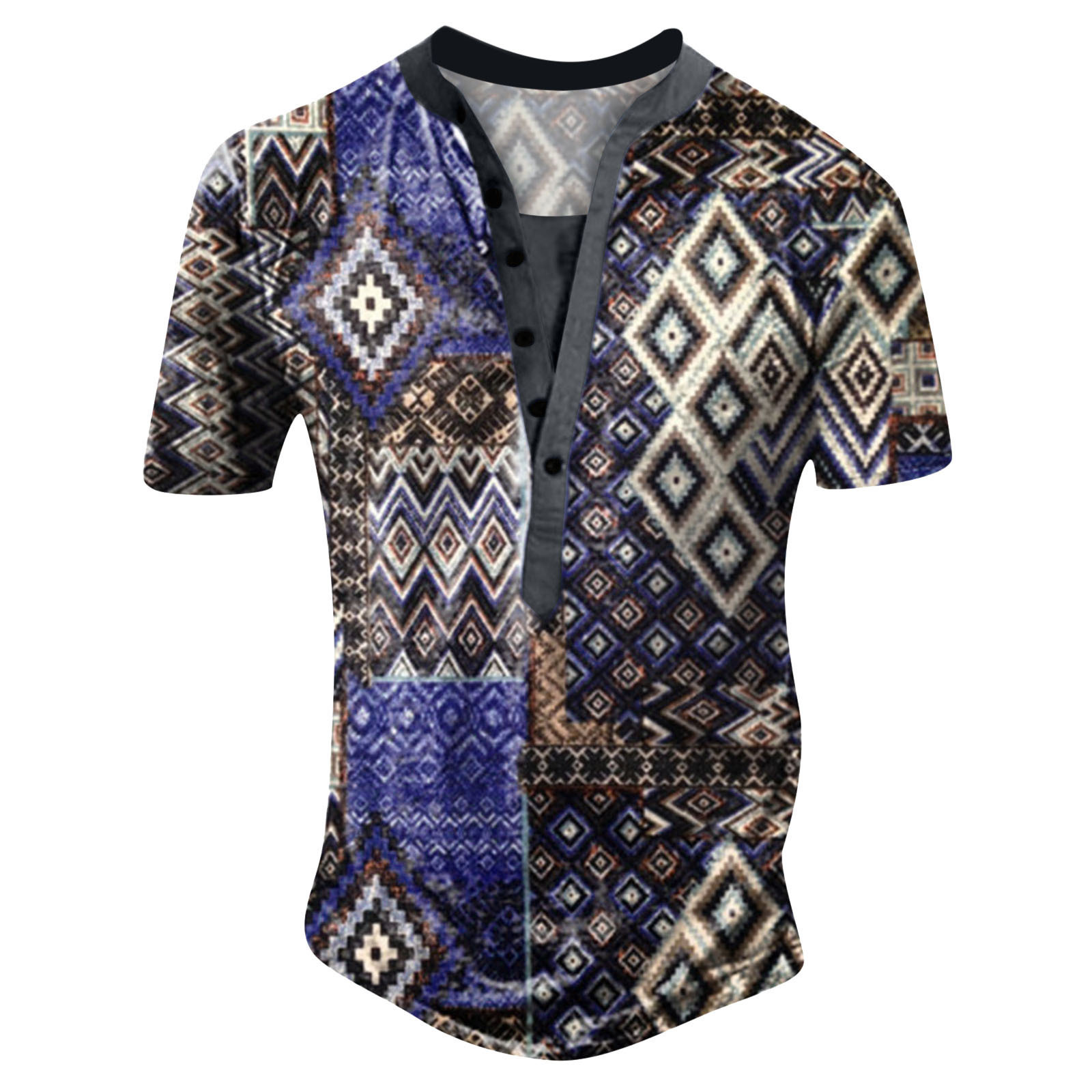 Title 7, Heren losse casual trend opstaande kraag print ...