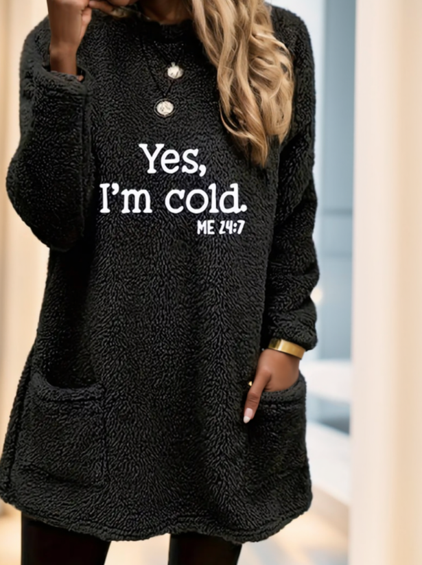 A Long-sleeved Shirt With Solid Color Printed Words For Ladies
