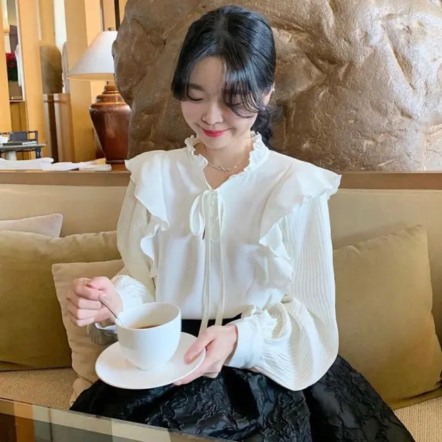 French Style Suit Summer Elegant Wooden Ear Shirt - Shop at LoveMi