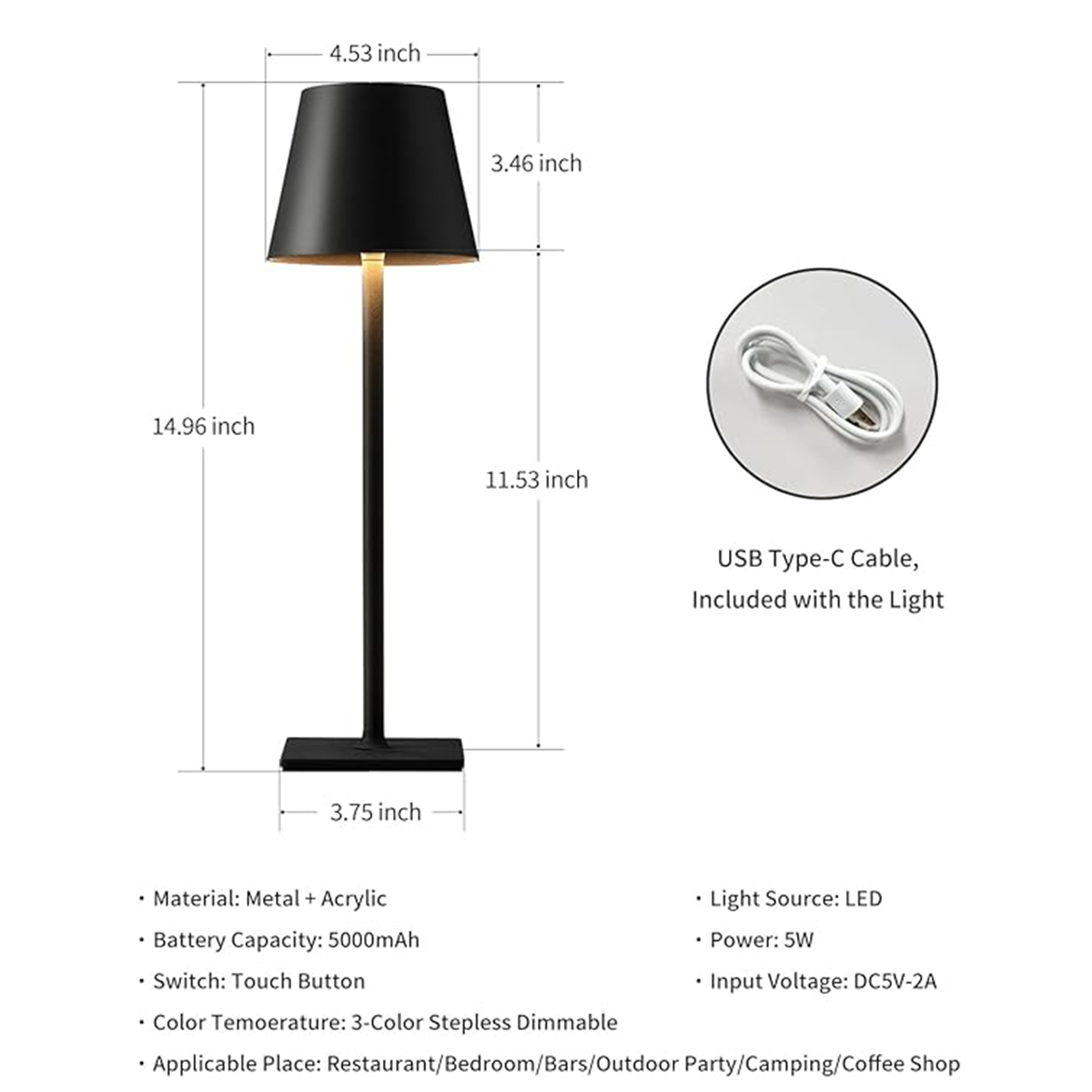 Portable cordless LED table lamp with dimming.
【Cordless Portable Design】 Built-in 5000mAh rechargeable battery, you can use the light while charging. Can be used as an emergency light in case of power outage. Has passed the safety certification. Cordless