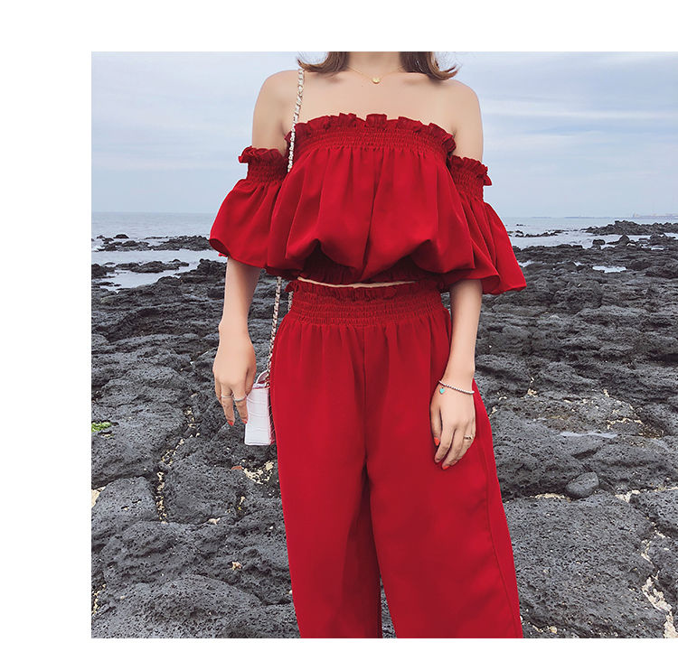 Title 1, Net Red Two-piece Suit Retro Word Laky Shoulder