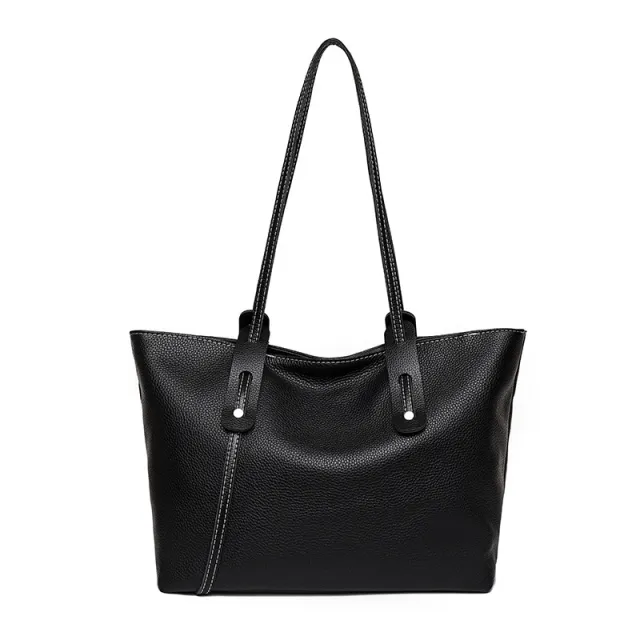 European And American Casual Top Layer Cowhide Handbag Black - Shop at LoveMi