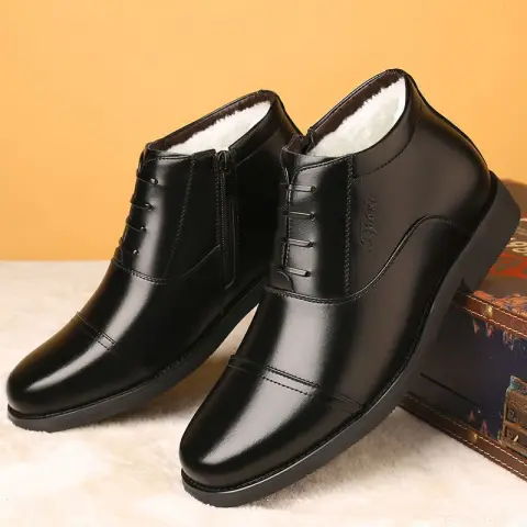 Winter Real Leather with Fleece Lining Men's Cotton Shoes