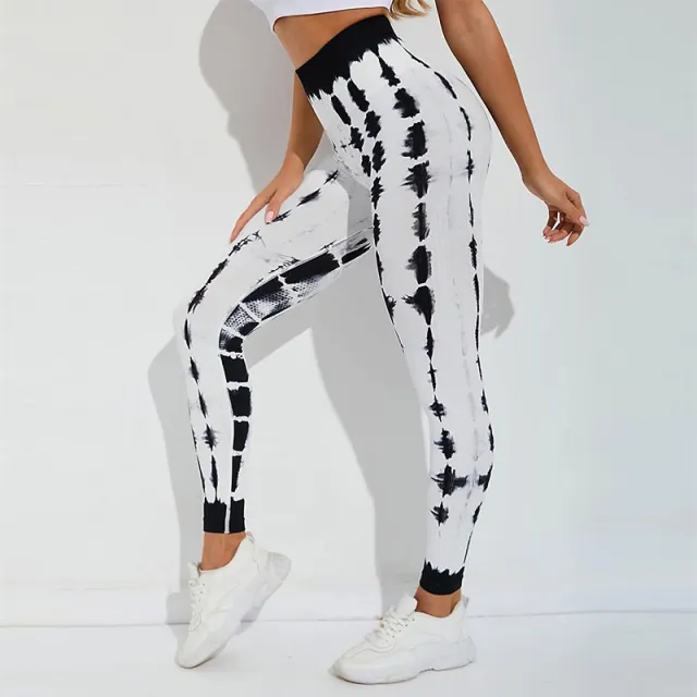 Tie Dye Seamless High Rise Sports Leggings Black And White - Shop at LoveMi