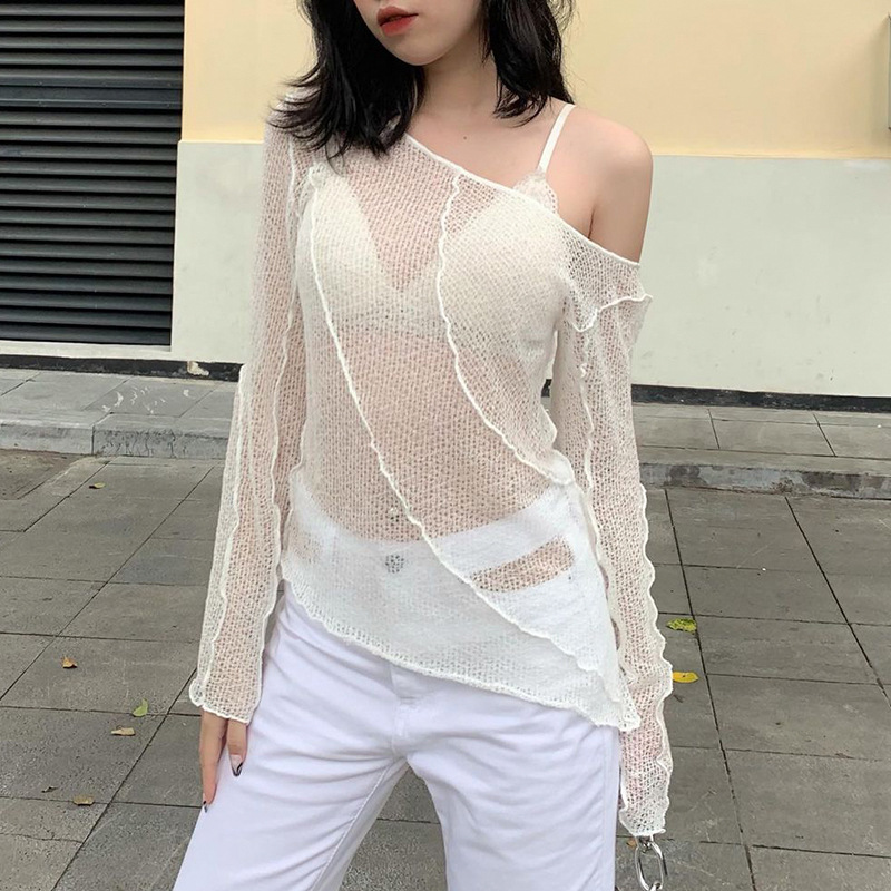 Oblique Strapless Perspective Long-sleeved Comfortable Blouse Women