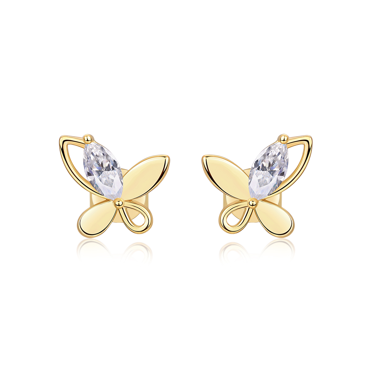 S925 Sterling Silver Gold Plated Abstract Butterfly Stud Earrings, 0.6ct D-VVS1 Moissanite, 1.7g Women's Jewelry Gift Box