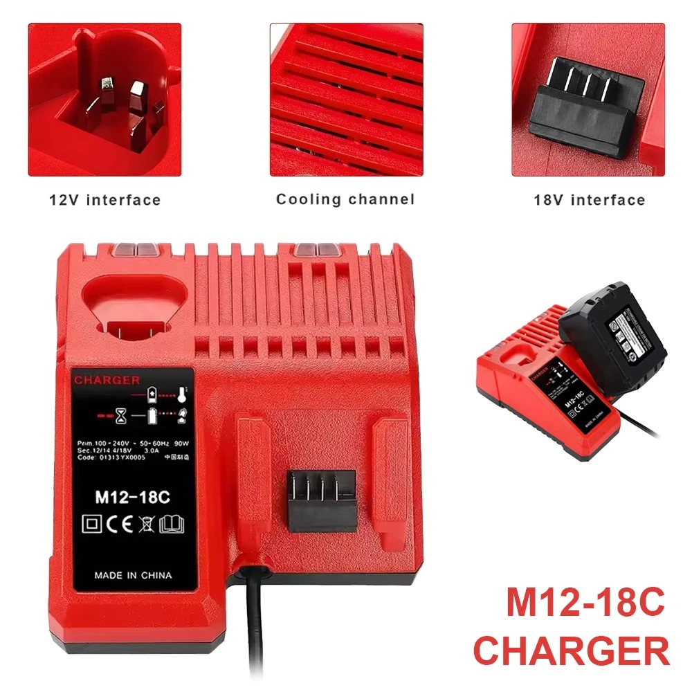 Replacement Li-ion Battery Charger Multi Voltage Charger For Milwaukee M18 14.4V-18V 48-11-1850 48-11-1840 48-11-1828 48-11-1815