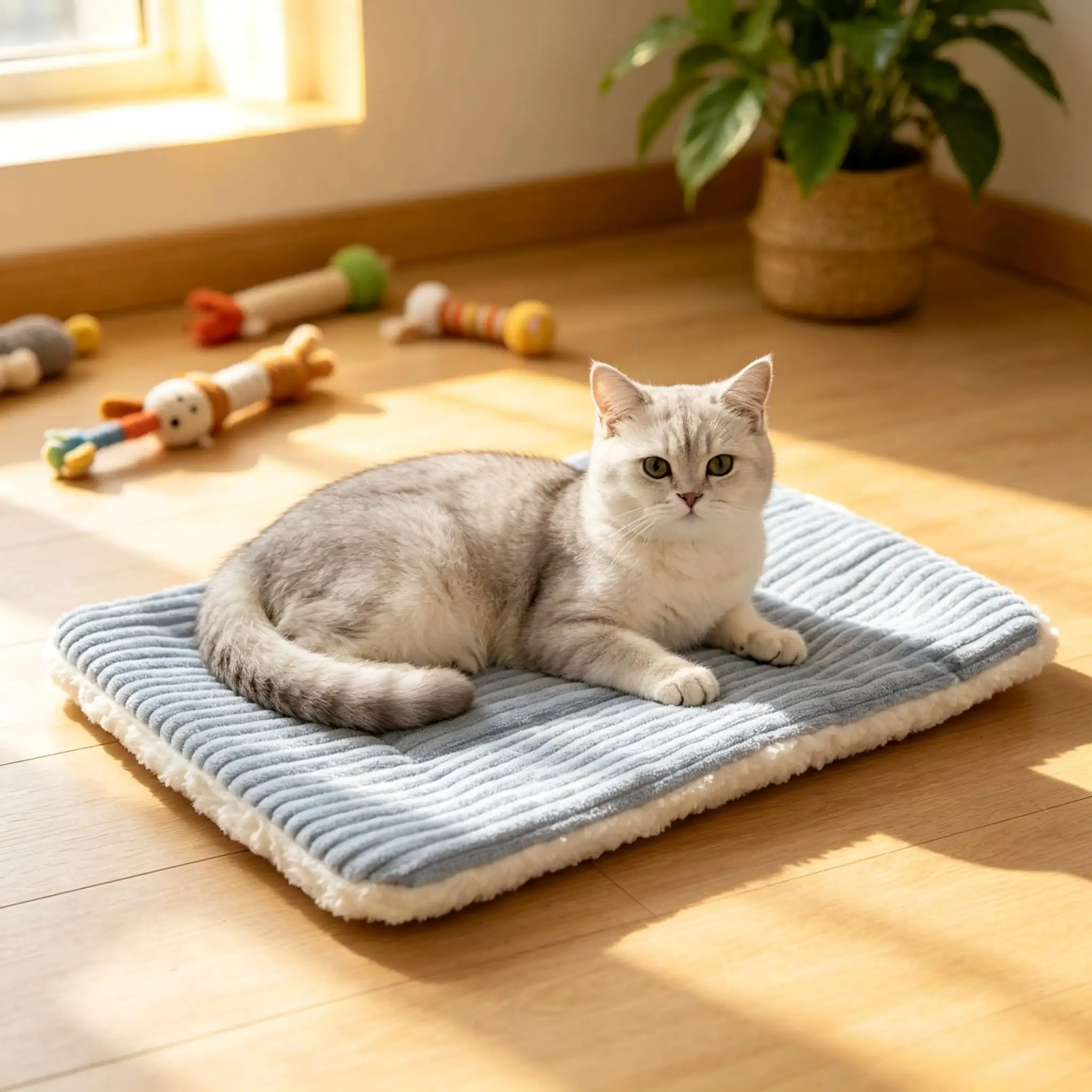 Double Sided Pet Bed Mat ,Striped Plush & Fleece Reversible Small Dog Cat Cushion Pad,Portable Washable Pet Sleeping Blanket For Puppy Kitten Indoor Cage Use