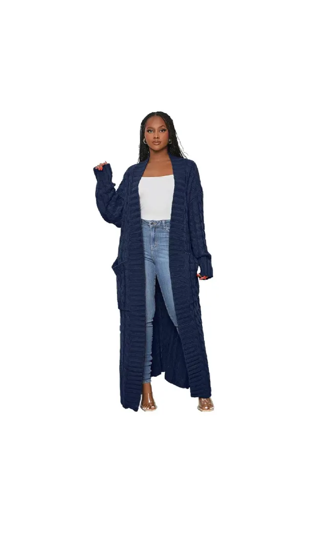 Lazy Pocket Long Twist Sweater Coat Blue - Shop at LoveMi