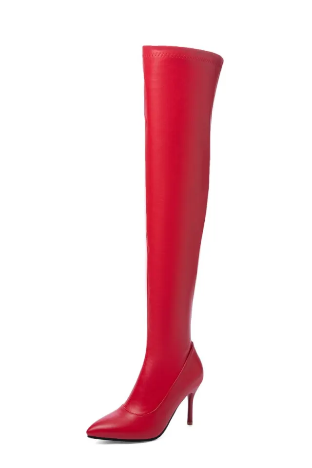 High Boots Women Stiletto High Heel Side Zipper Stretch Red - Shop at LoveMi
