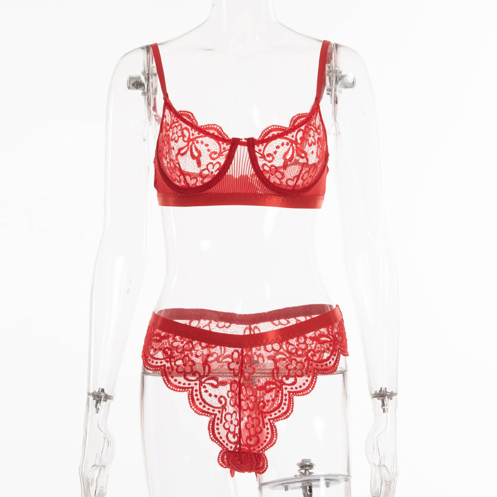 Women's Solid Color Lace Push Up Lingerie Set Red - Shop at LoveMi