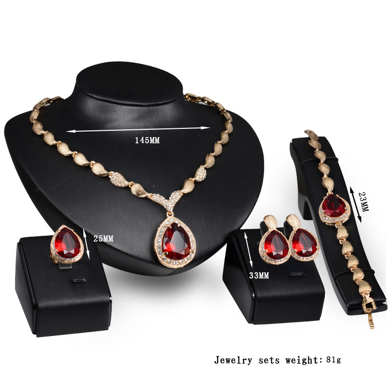 Water Drop Gemstone Alloy Gold-plated Four-piece Set