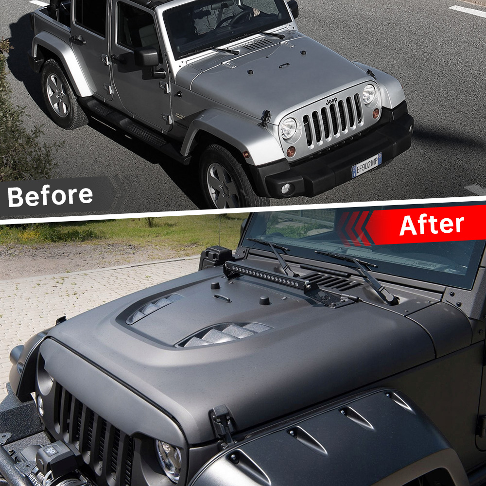 Vented Heat Dispersion Hood Compatible With Je Ep Wrangler JK JKU 2007-2017,10th Anniversary Edition Metal Replacement Hoods Accessory Black