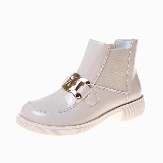 Fashion Metal Chunky Heel Fashion Ankle Boots White - Shop at LoveMi