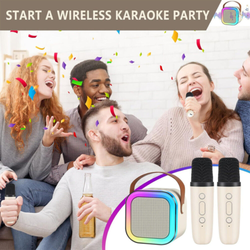Portable Kids Mini Karaoke Machine Bluetooth Speaker With 2 Wireless Microphones For Boys Girls Home Party Birthday Gifts