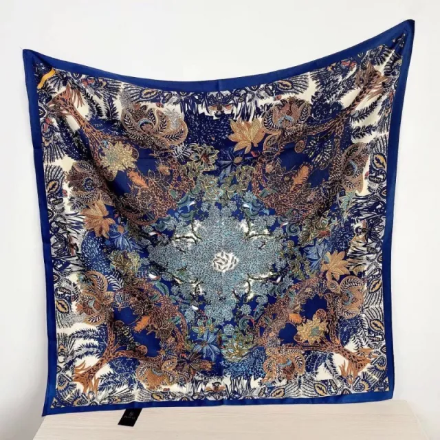 Women's Silk Scarf Strap Retro Tube Top Sun Protection Jungle Shrub Blue 90Cm - Shop at LoveMi