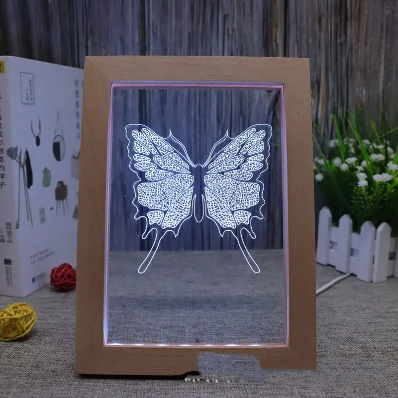 Solid Wood Colorful Remote Control Photo Frame Lights Factory Direct Creative Gifts