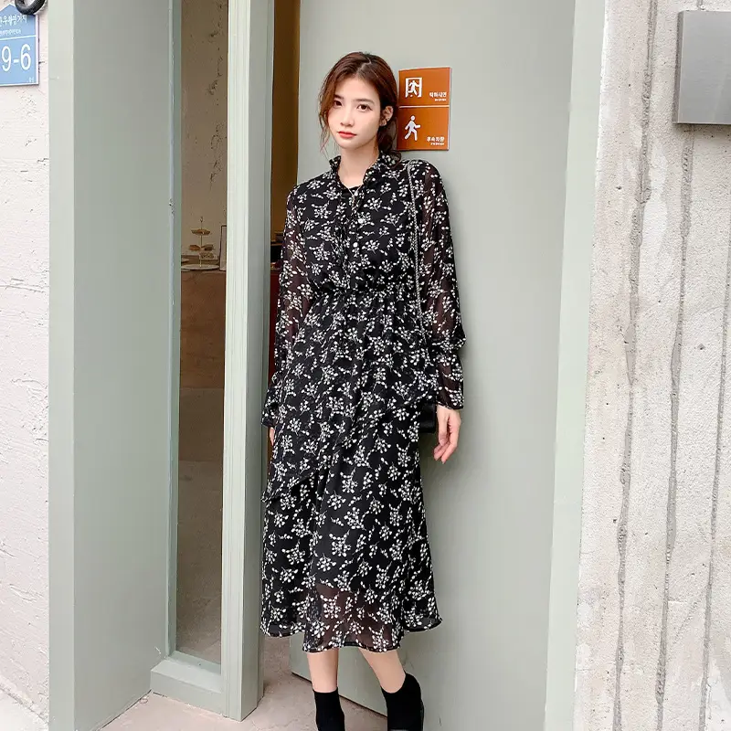 Ladies Chiffon Temperament Niche Floral Dress