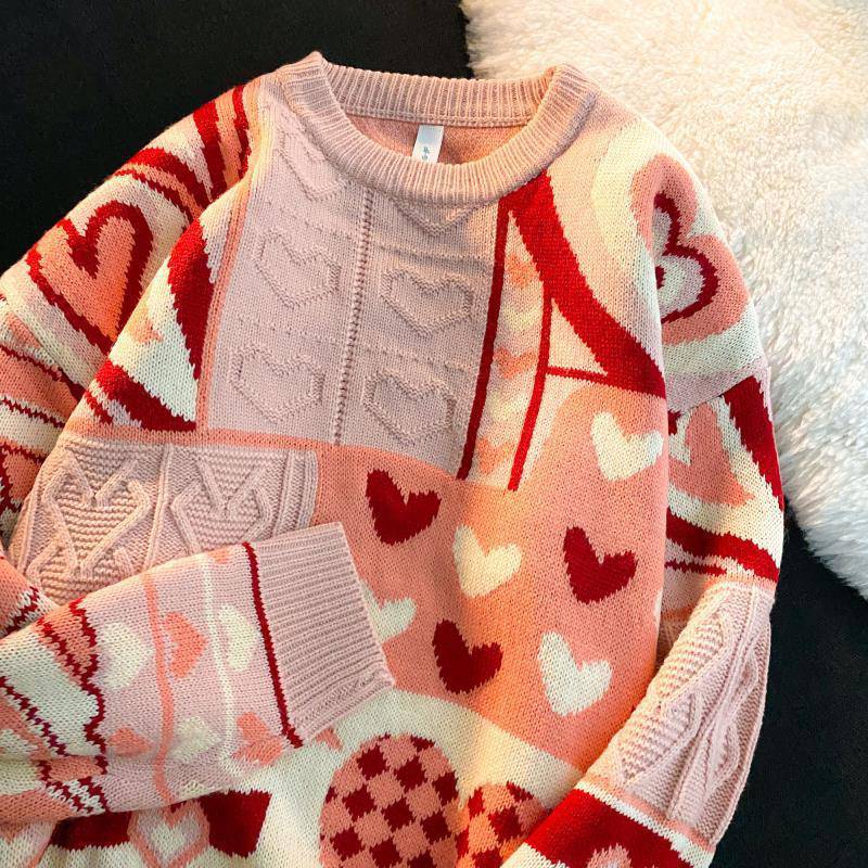 Japanese Retro Striped Heart Knitted Sweater For Men And Women