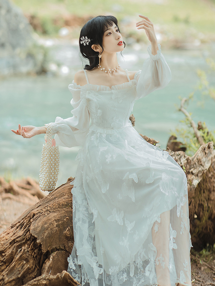 Three-dimensional Bowknot White Dress Super Fairy Series