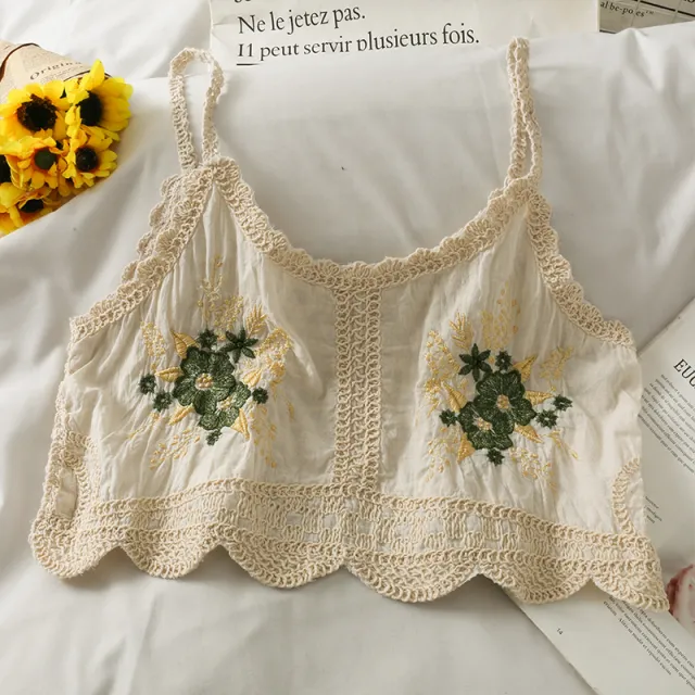 Embroidered Knitted Suspender For Women Loose Fitting Apricot - Shop at LoveMi