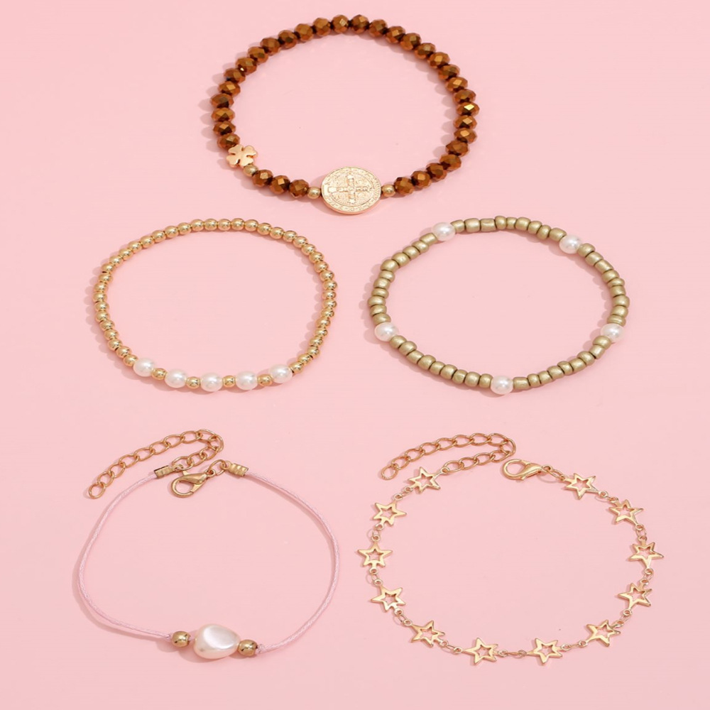 Five-pointed Star Beaded Four-leaf Clover Woven Bracelet