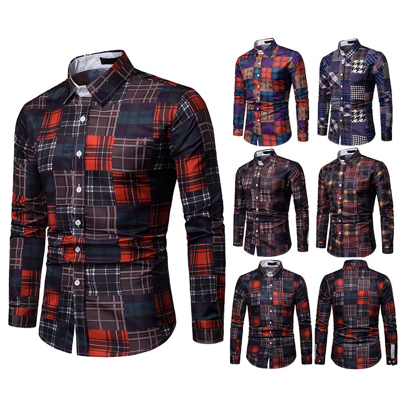 Title 7, Printed long-sleeved shirt fashion lapel plaid ...