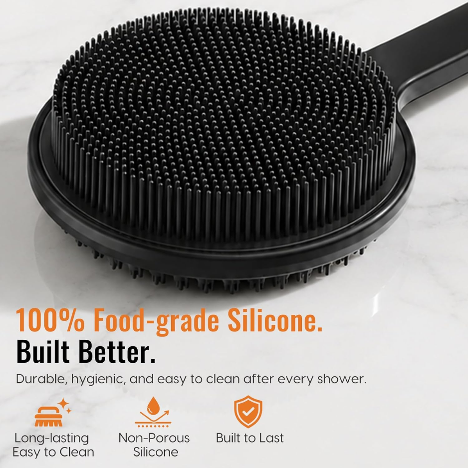 Silicone Back Scrubber With Long Handle, Double-Sided Shower Body Brush