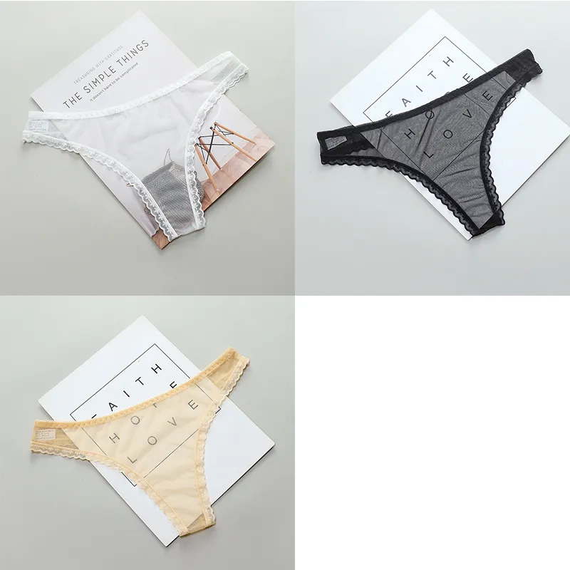 Ladies Fashion Full Transparent Panties T-Line - Threepiece Set C