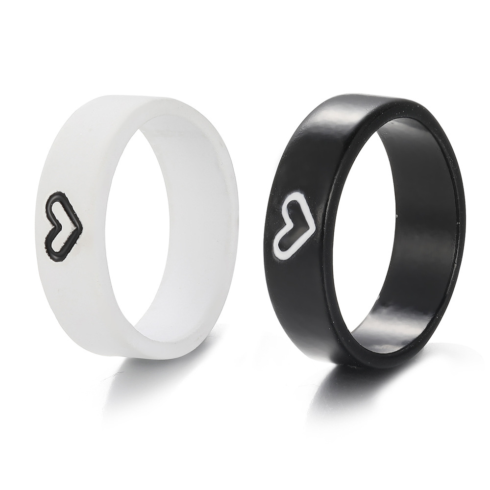New Fashion Black And White Love Couple Ring