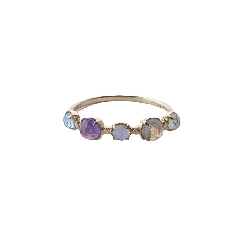 S925 Sterling Silver Natural Amethyst Labradorite Ring