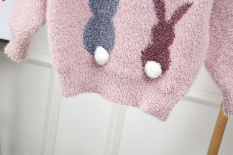 Girls Sweater Baby Knitted Mink Velvet Long-sleeved Round Neck Two Rabbits Bottoming Shirt