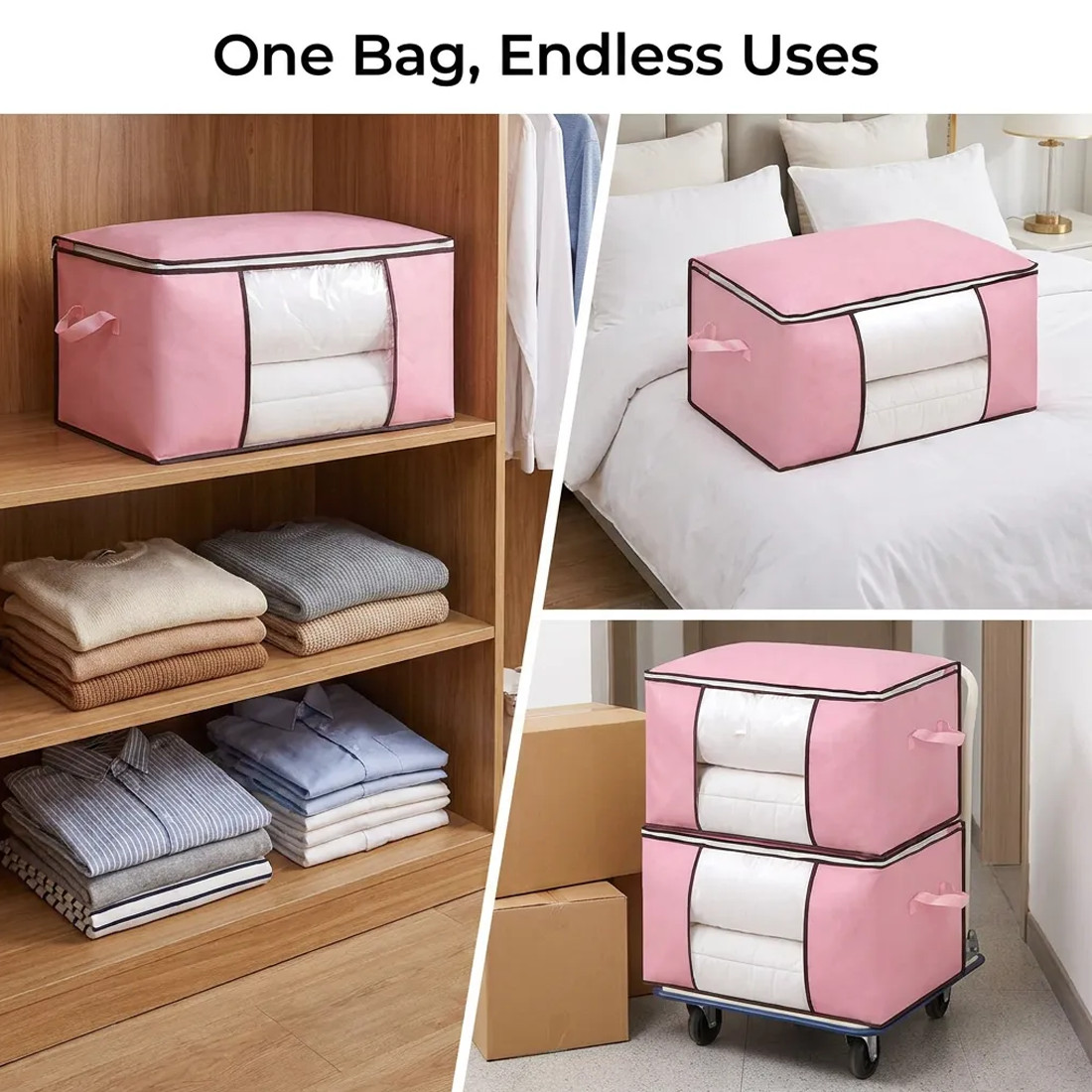 6 Pack 90L Storage Bags Zipped For Clothes, Bedding, Toys, Packing Moving Boxes — image 2