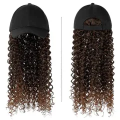 Women's Fashion Natural Headgear With Hat And Wig - Dark Brown - View 1