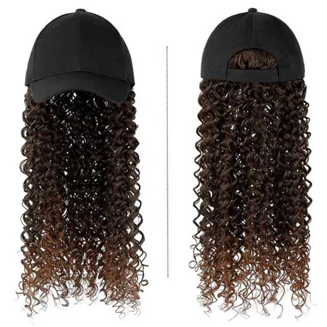 Women's Fashion Natural Headgear With Hat And Wig Dark Brown - Shop at LoveMi