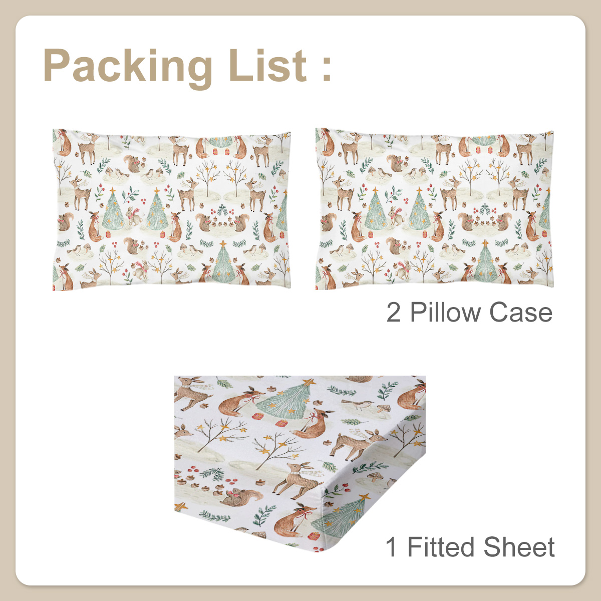 Sheet Set Kids - Cute Deer Fox 3 Pieces Soft Microfiber Cartoon Style Bedsheets For Boys Girls Teens, Breathable Deep Pocket Sheets Forest Animals