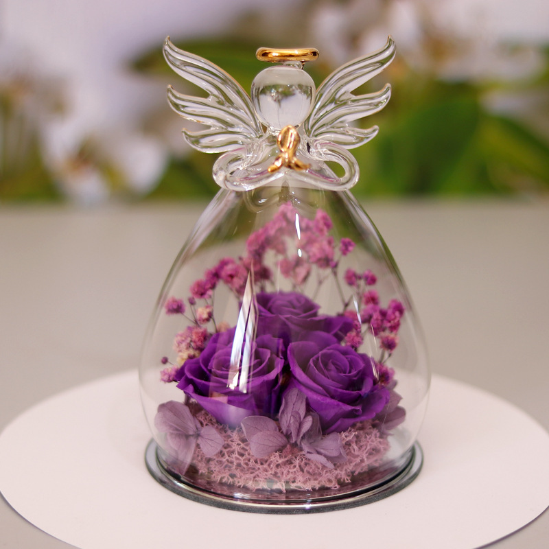 Eternal Flower Gift Box with Angel Glass Cover – Preserved Dried Rose Home Décor - Image 3