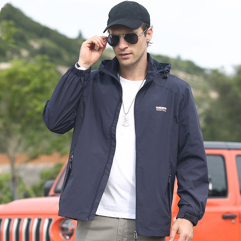 Outdoor Sports Simple Casual Youth Detachable Hat Solid Color Jacket Men