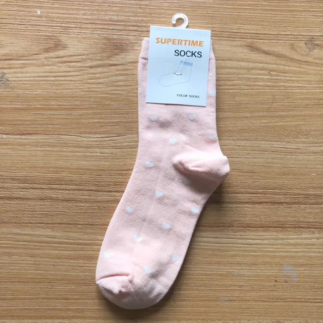 College Style Small Love Cotton Socks Pink White Heart - Shop at LoveMi