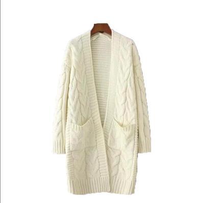 Loose And Simple V-neck Knitted Twist All-match Fashion Cardigan Mid-length Sweater Coat