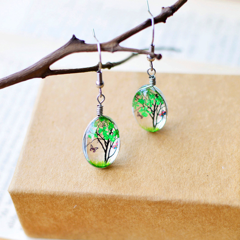 Creative Fashion Dried Flowers Tree Butterfly Earrings
