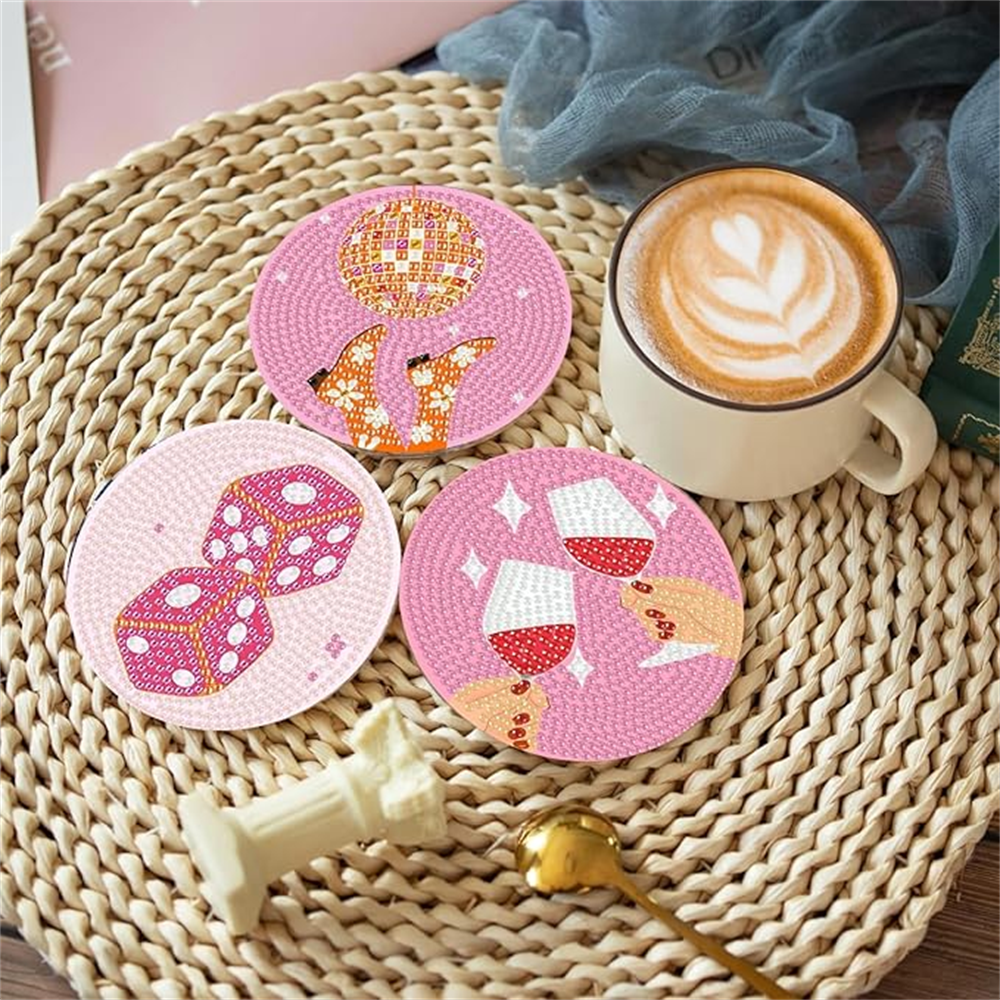 Diamond Art Drawing Coaster With Bracket, DIY Wine Glass Pattern Diamond Art Coaster, Suitable For Adults And Beginners Diamond Drawing Kit, Diamond Kit Craft Supplies, Exquisite Gifts For Fr