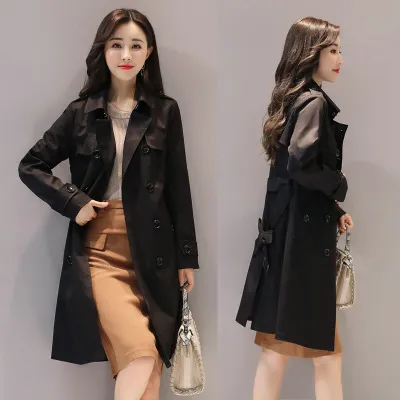 Solid Color Slim Double breasted Mid length Ladies Black - Shop at LoveMi