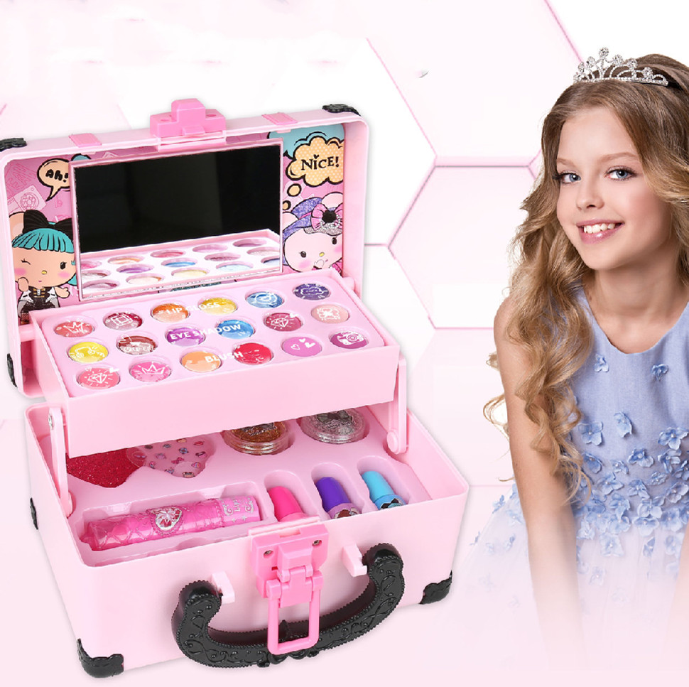 Children's Family Princess Girls' Cosmetic Lipstick Powder Blusher Makeup Box