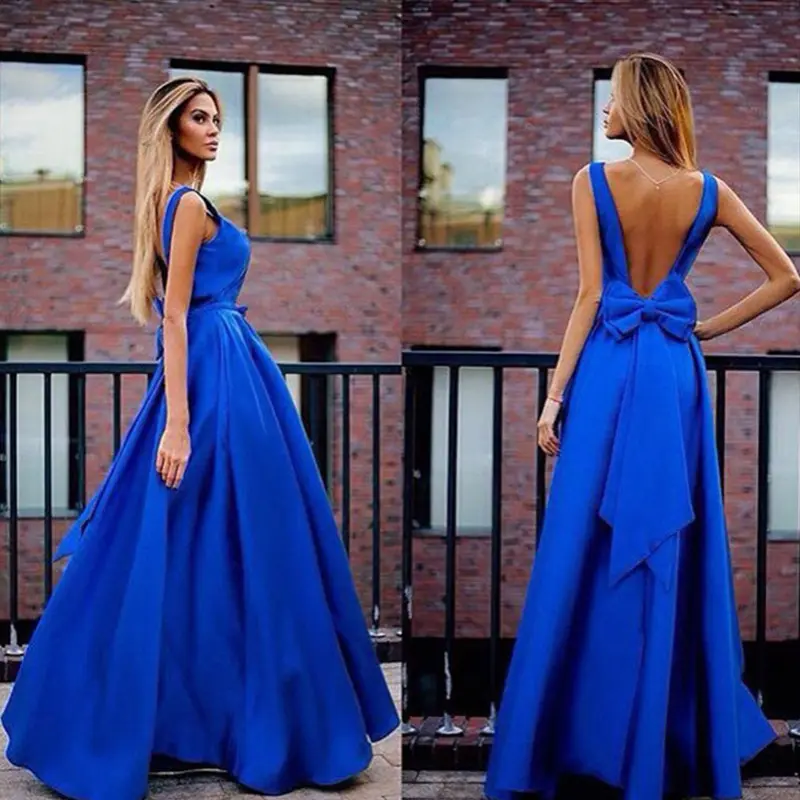 Deep V Neck Sleeveless Backless Bow Ball